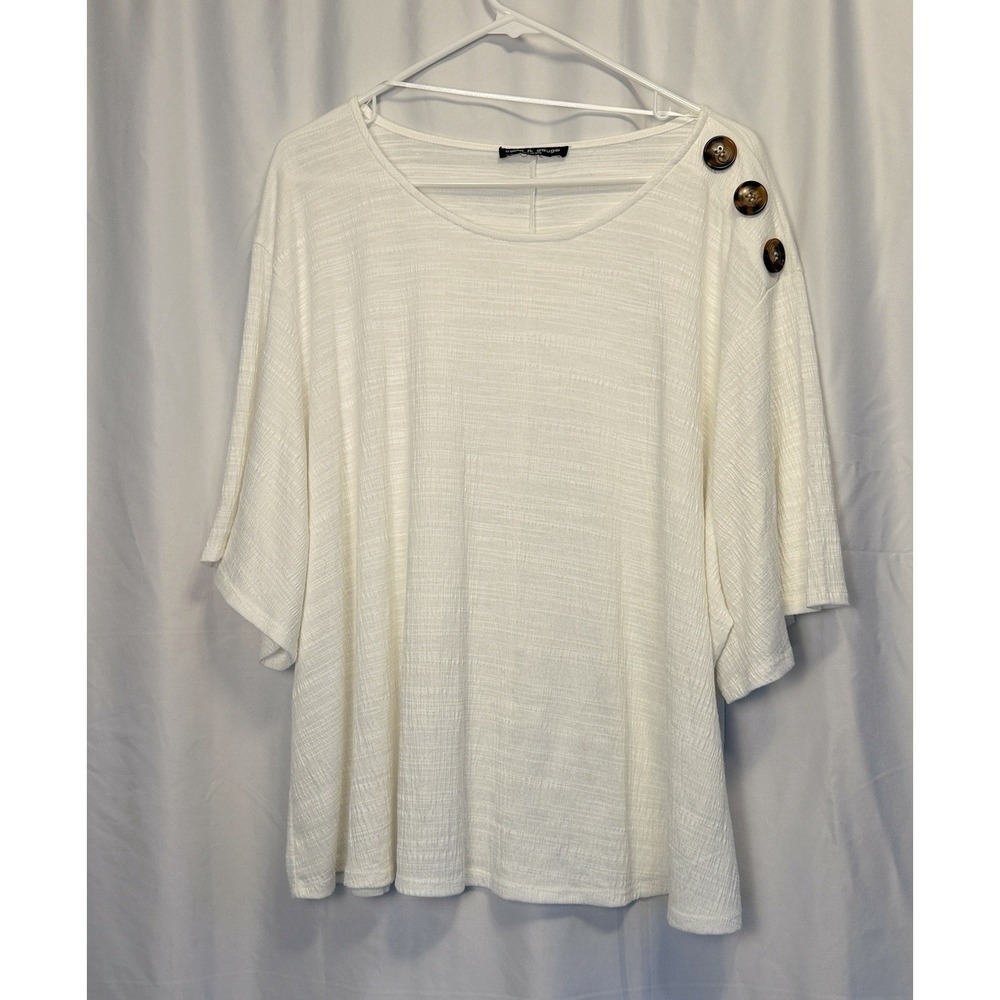 Cable & Gauge Women's 3XL Pullover Short Sleeve White Loose Fit Shirt